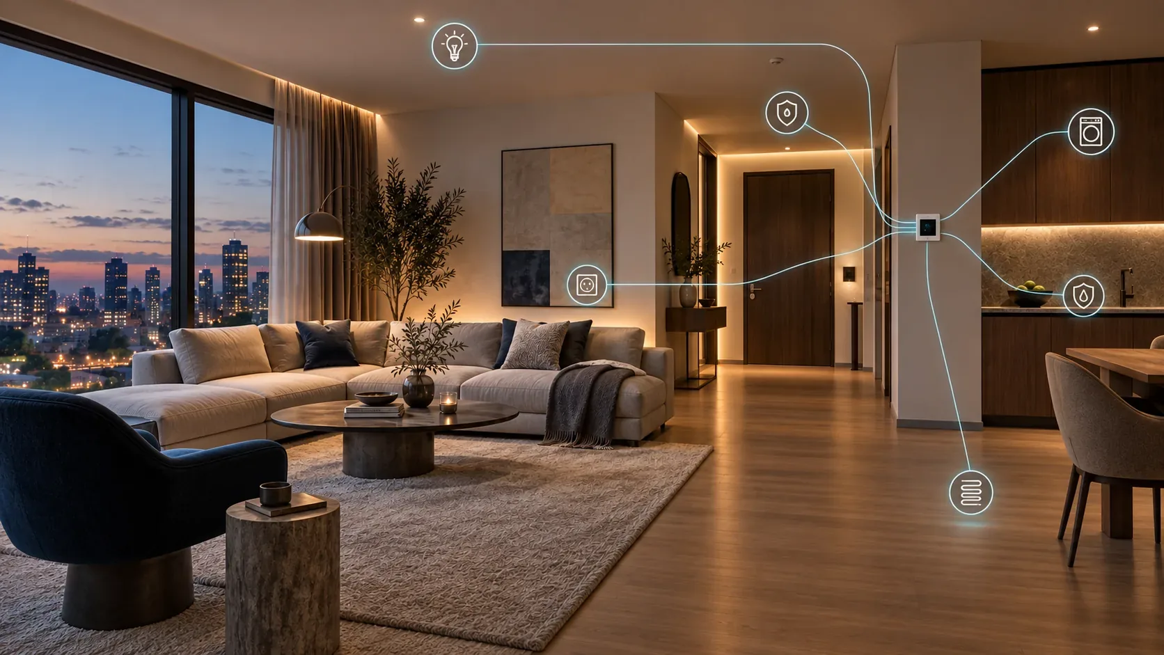 Умная квартира HouseClever с линиями управления освещением, розетками, техникой, водой, тёплым полом и безопасностью