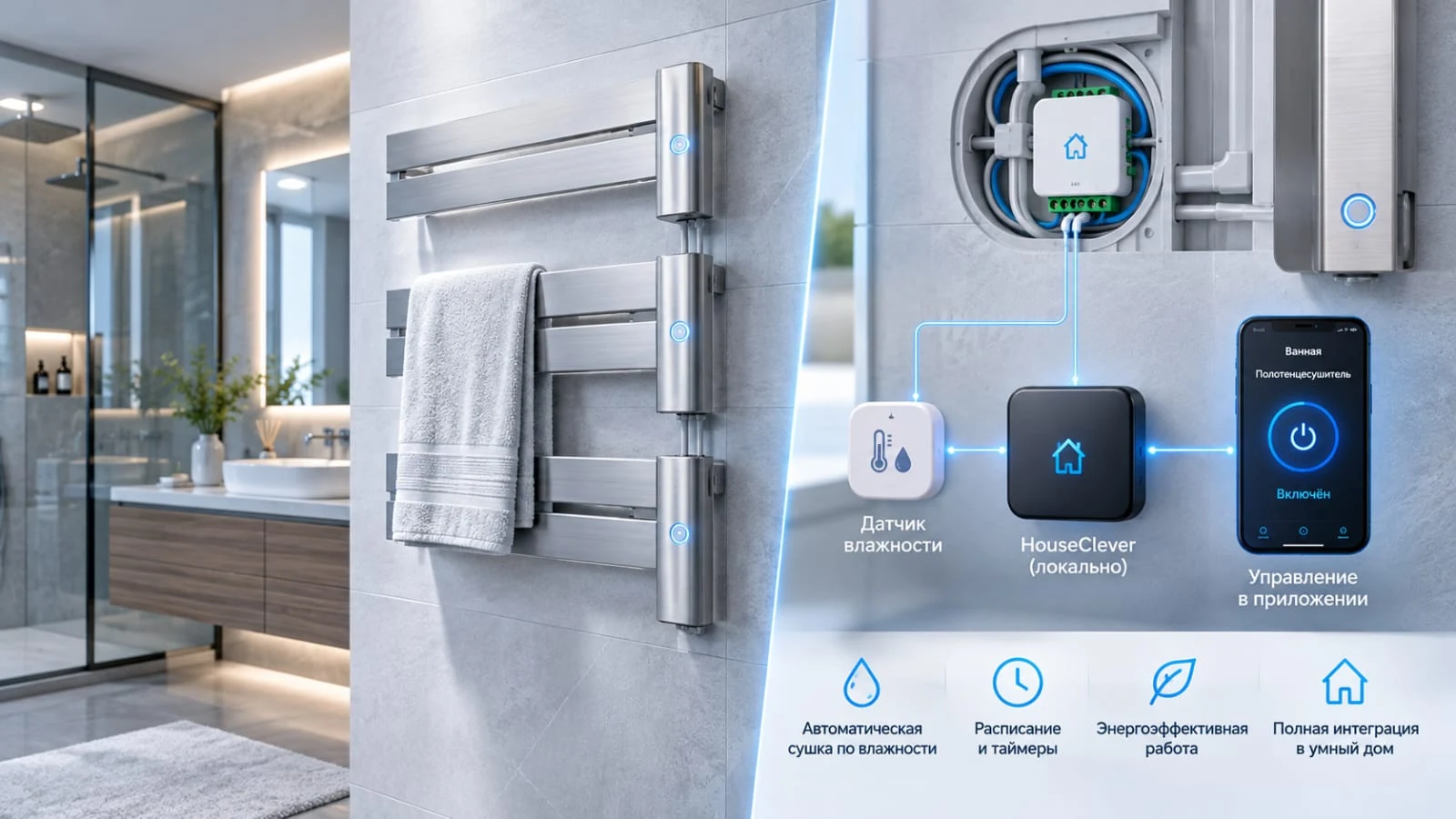 Полотенцесушитель с локальным управлением HouseClever, концептуальная иллюстрация