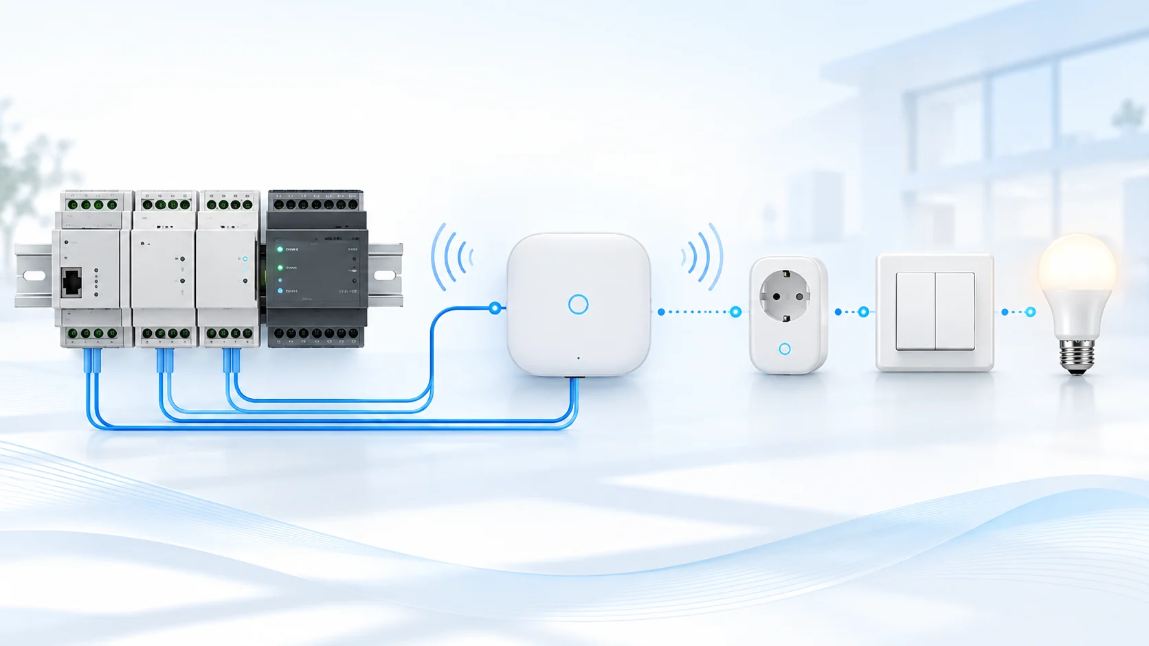 Схема подключения проводной автоматики, хаба и беспроводных устройств HouseClever